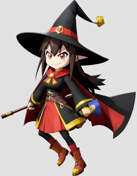 megumin wearing a withc hat ncrender,<lora:NewCenturyRenderXL:1>