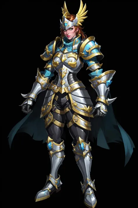 an waifu wearing armor,breastplate,smug,black background,art by ncrender,<lora:New_Century_V2:0.85>