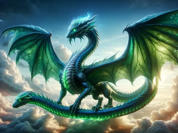 ral-mythcr,a Sky Serpent, a majestic dragon-like creature with ethereal feathered wings that span wide across the clouds. it has 4 legs, 2 wings and 1 tail. Its intricate translucent scales shimmer like opals, the bones and veins glow a neon green, and its eyes gleam full of the wisdom of the ages, soaring high in the heavens among the stars <lora:ral-mythcr-sdxl:1>, <lora:tranzp-sdxl:0.5>, best quality, 8k, uhd