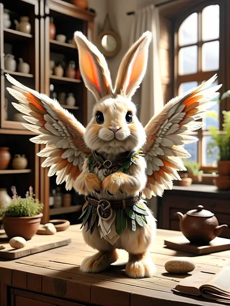 ral-mythcr, wolpertinger, mythical creature, wolpertinger with wings and a bird in the background, the wolpertinger has a body made from a rabbit <lora:ral-mythcr-sdxl:1>