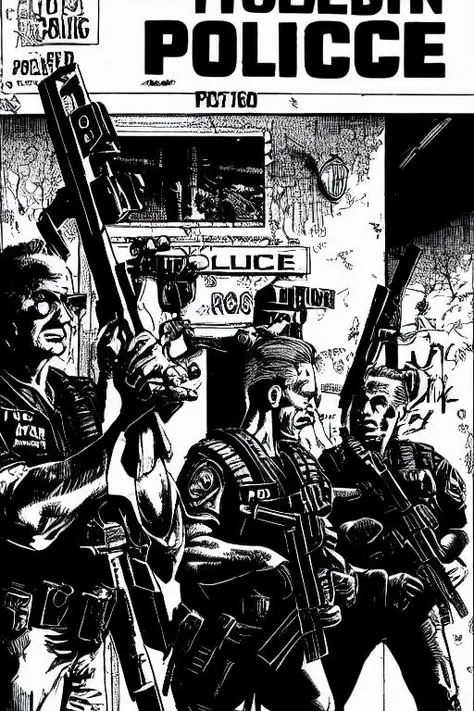 (TheOldShadowrunStyles:1.0) police, with a gun