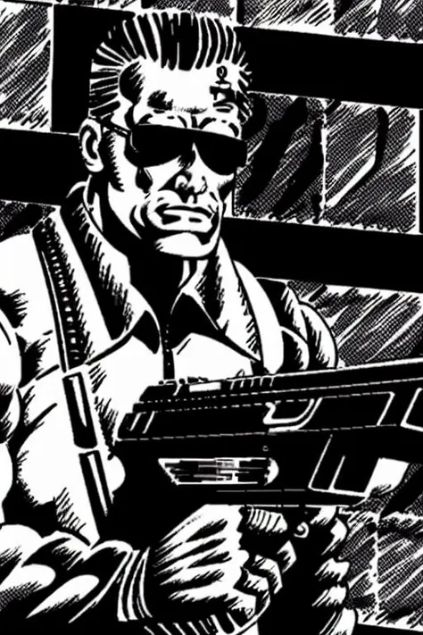 (TheOldShadowrunStyles:1.0) (Arnold Schwarzenegger:0.7), gun, city , (T800)