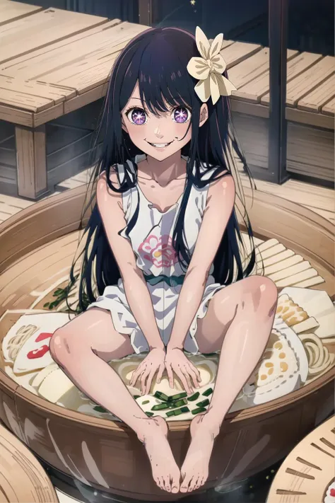 best quality, intricate details,


 <lora:aiHoshinoLycorisOshiNoKo_v25:0.8> Ai Hoshino, purple eyes, black hair, very long hair, anime screencap, solo, 1girl, solo, smile, bright,

 <lora:ramenGirl_v1:1> ramengirl, food, in food, noodles, spread legs, ramen, barefoot, feet, long hair, bathing,