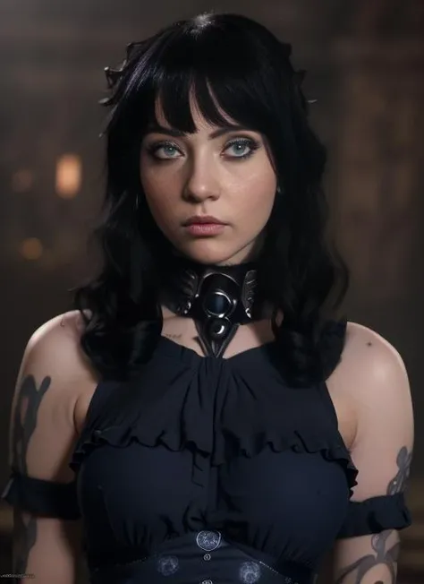 (sfw) (gothcharlotte) (blue eyes) woman (face focus) (cinematic) (1800's paining) <lora:CHARLOTTE:1>