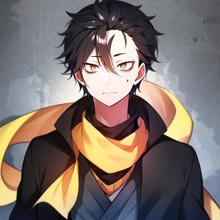 <lora:NatsukiSubaru:1>, BestCar, wrath, 1boy, black_hair, scarf, bags_under_eyes
