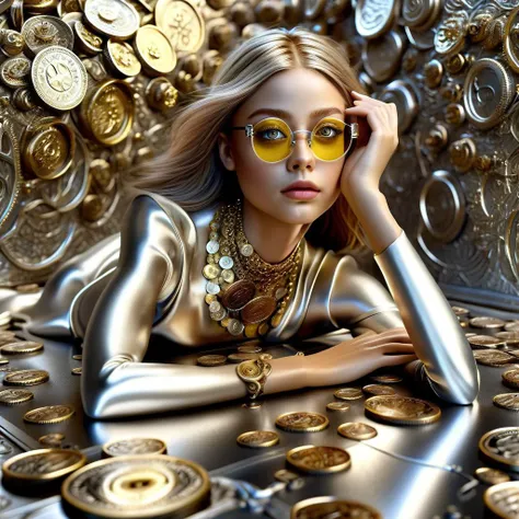 DonMSt34mPXL, 1girl, solo, masterpiece, best quality, super detailed, extremely delicate and beautiful, (sharpening):1.6, symmetry, from above, full body, 
(((silver coin rimless glasses:1.6))), the girl lying on the ground was flooded with gold coins, her two eyes blocked by two silver coins,
<lora:SDXL Darkness_Cinema:1> 
<lora:SDXL Detail Tweaker XL ç»èè°æ´å¨ -3 3:1>
<lora:SDXL DonMSt34mP CF DonMSt34mPXL:1>