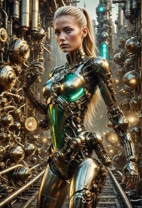 DonMSt34mPXL female sky pirate, cybernetic mercenaries, human mercenaries with cybernetic implants and body augmentations, adolescence, curvy, russian, emerald eyes, elongated ears, straight nose,  soft jaw, low cheekbones,  square face shape,    , ash blonde high ponytail hair, affection, plasma-infused flex, character flexes their arms, showcasing plasma-infused muscles and emitting a faint glow,  wearing solar-powered luminescent silk    circuit paths print    bluish-green quantum neon skirt, pearl white holographic crop blouse, augmented leather oxfords,  , gravity-defying leap, character jumps high into the air, legs tucked in, showing off enhanced jumping abilities, neon city nights, corporate espionage with cybernetic spies infiltrating rivals, cyberpunk fantasy  <lora:DonMSt34mPXL-000006:1>