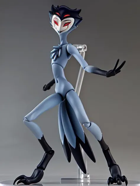 (furry art, upload on e621), ((stolas)), (anthro, furry), (figma), sfw, smile, nude, simple background, 1boy, grey body, short hair, dynamic pose, black hair, white face, talons, girly, (skinny), black legs, solo, four eyes, (tail), red eyes, extra eyes, (standing), <lora:stolassv1:0.8>, 3d, [realistic], (3dcg), ((octane render)), [fisheye] <lora:popupparade:0.4>  <lora:figma1:0.6>, masterpiece, (best quality:1.2), sharp image, detailed image, colorful, vibrant colors, detailed face, perfect lighting, perfect shadows, perfect eyes, perfect face, (detailed background, depth of field), (4k, 2k, shaded, absurd res),