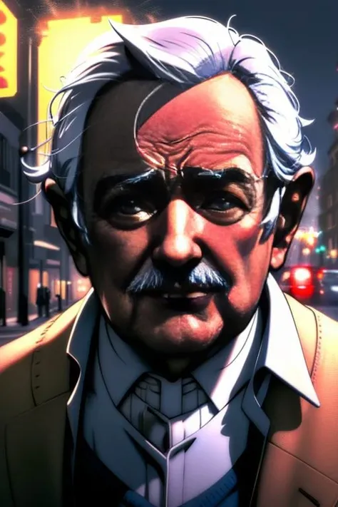 portrait of p3p3 with light in the face, medium body, a night in the street, high detailed, hyperealistic, 8k <lora:p3p3:1>