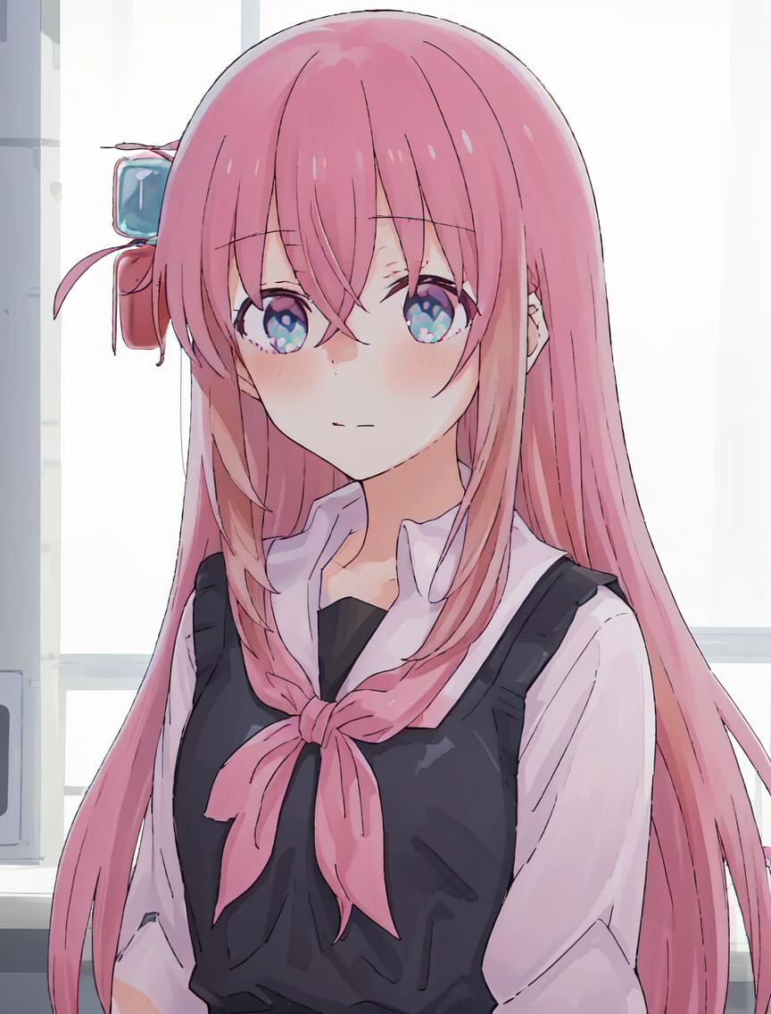 masterpiece, best quality, 8k, "visual novel"
<lora:add_detail:-0.5>
<lora:Kindred_Spirits_on_the_Roof.v2-000005:0.9> kd_vnstyle
1girl, (solo)
<lora:BocchiLoraV1:0.65> BOCCHI, CUBE HAIR ORNAMENT, PINK HAIR, LONG HAIR, BLUE EYES, HAIR BETWEEN EYES,BANGS, SIDELOCKS