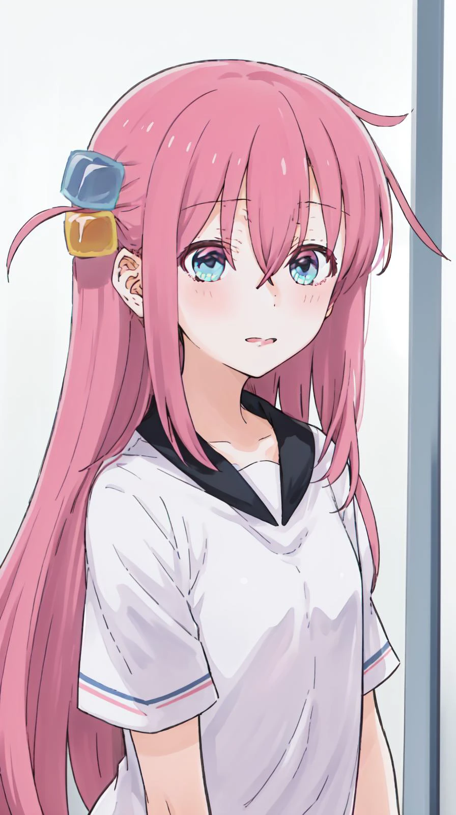 masterpiece, best quality,
<lora:add_detail:-0.5>
<lora:Kindred_Spirits_on_the_Roof.v2-000005:0.85>
,kd_vnstyle
(small eyes),
1girl, (solo)
<lora:BocchiLoraV1:0.8> BOCCHI, CUBE HAIR ORNAMENT, PINK HAIR, LONG HAIR, BLUE EYES, HAIR BETWEEN EYES,BANGS, SIDELOCKS