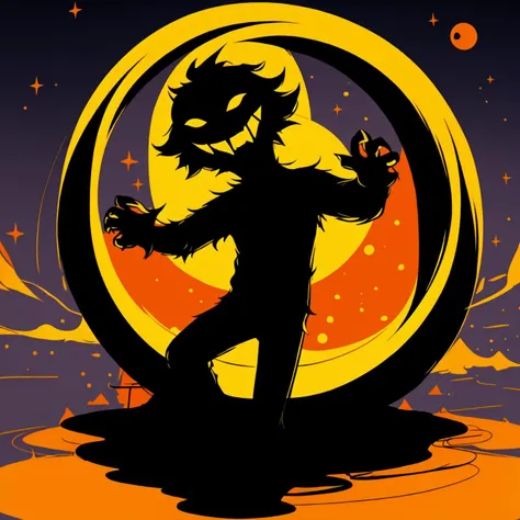 <lora:EyestrainColors:0.8>, EyestrainColors, silhouette of a monster dancing on the moon, ugly, 8k, UHD, simplistic color scheme