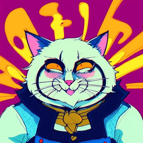 <lora:EyestrainColors:1>, EyestrainColors, a drawing of a fat cat with a cheshire grin, close up, simple background