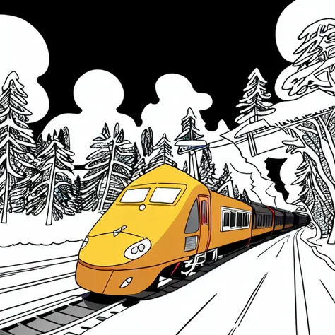 <lora:EyestrainColors:0.8>, EyestrainColors, drawing that hurts your eyes of a train speeding through a snow covered landscape, volumetric light, 8k, golden hour, sunset, thick lines, pencil sketch, dynamic pose,
