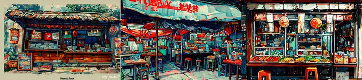 highly insanely detailed, masterpiece, top quality, best quality, highres, 4k, 8k, RAW photo, (very aesthetic, beautiful and aesthetic), <lora:Large food stalls:1>, Large food stalls