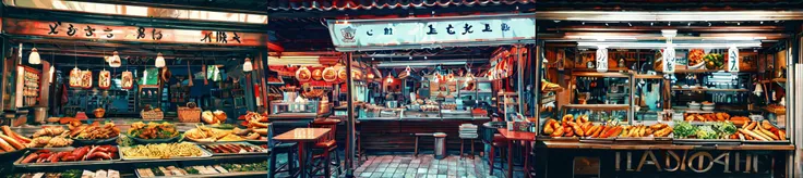 highly insanely detailed, masterpiece, top quality, best quality, highres, 4k, 8k, RAW photo, (very aesthetic, beautiful and aesthetic), <lora:Large food stalls:1>, Large food stalls