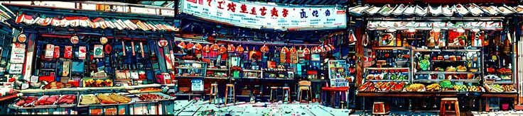 highly insanely detailed, masterpiece, top quality, best quality, highres, 4k, 8k, RAW photo, (very aesthetic, beautiful and aesthetic), <lora:Large food stalls:1>, Large food stalls