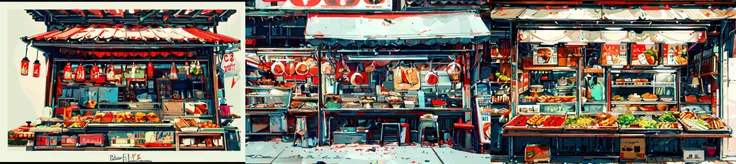highly insanely detailed, masterpiece, top quality, best quality, highres, 4k, 8k, RAW photo, (very aesthetic, beautiful and aesthetic), <lora:Large food stalls:1>, Large food stalls