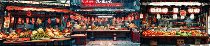 highly insanely detailed, masterpiece, top quality, best quality, highres, 4k, 8k, RAW photo, (very aesthetic, beautiful and aesthetic), <lora:Large food stalls:1>, Large food stalls