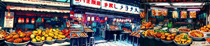 highly insanely detailed, masterpiece, top quality, best quality, highres, 4k, 8k, RAW photo, (very aesthetic, beautiful and aesthetic), <lora:Large food stalls:1>, Large food stalls