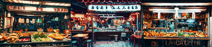highly insanely detailed, masterpiece, top quality, best quality, highres, 4k, 8k, RAW photo, (very aesthetic, beautiful and aesthetic), <lora:Large food stalls:1>, Large food stalls