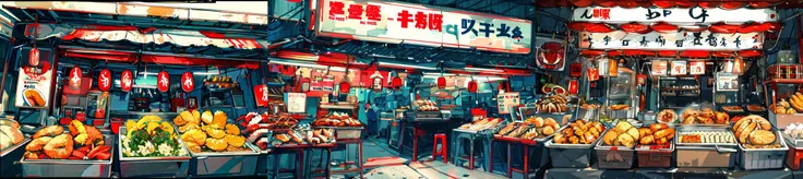 highly insanely detailed, masterpiece, top quality, best quality, highres, 4k, 8k, RAW photo, (very aesthetic, beautiful and aesthetic), <lora:Large food stalls:1>, Large food stalls