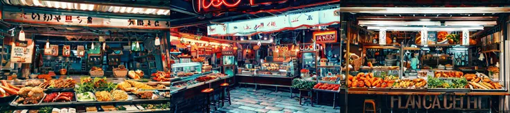 highly insanely detailed, masterpiece, top quality, best quality, highres, 4k, 8k, RAW photo, (very aesthetic, beautiful and aesthetic), <lora:Large food stalls:1>, Large food stalls