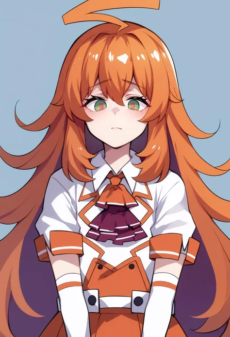 score_9, score_8_up, score_7_up, score_6_up, BREAK stadiachan, multicolored hair, orange hair, multicolored eyes, huge ahoge,orange and white shirt, orange ascot, short sleeves, white gloves, elbow gloves, orange skirt <lora:stadiachan-pdxl-nvwls-v1:1>