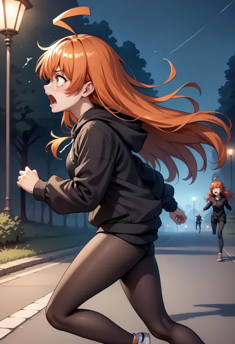 score_9, score_8_up, score_7_up, source_anime, 1girl, <lora:stadiachan-pdxl-nvwls-v1:1> stadiachan, multicolored hair, orange hair, multicolored eyes, huge ahoge, black hoodie, outdoors, night, black pantyhose, scared, running, fleeing, long hair, from side,