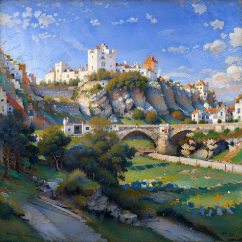 Renoir,no human,Bran Castle,scenery,night,starry sky, <lora:Renoir:1>