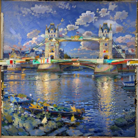 Renoir,no human,Tower Bridge,scenery,night,starry sky, <lora:Renoir:1>