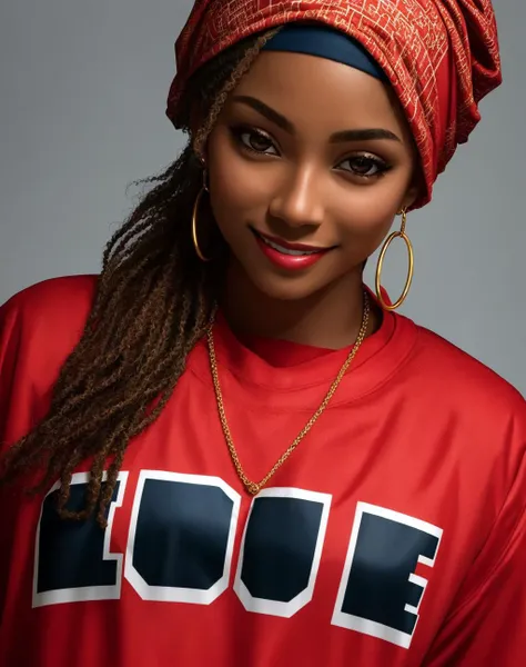 masterpiece,4K,best quality,absurdres, dark skin,smirk, grin,
edg90hh, a woman with a red jersey and a bandana ,wearing edg90hh_clothing
<lora:edg90hh:0.9>