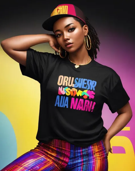 masterpiece,4K,best quality,absurdres, dark skin,
edg90hh, a woman in a black shirt and colorful pants ,wearing edg90hh_clothing,
<lora:edg90hh:0.9>
