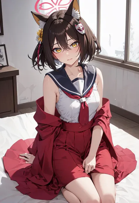 masterpiece,highest quality,High resolution,Very detailed,yes,Long Hair,Braiding,Twin tails,Hair between the eyes,Hair Ribbon,hair ornaments,Big Breasts,(Yellow off-the-shoulder pajamas with white sleeves:1.2),bed,The best smile,Side-lying position,No pants,Sweat,Wet,Red Eyes、Open your mouth a little、The face blushes、Beautiful eyes、Pants are pink