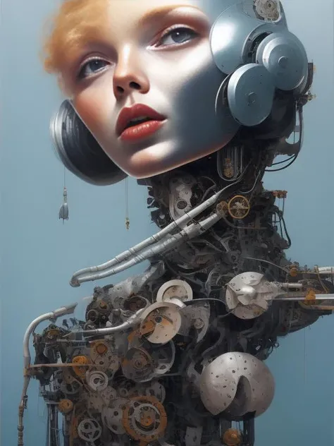 in the style of Blade Runner futurism, mechanical android beautiful, etam cru, light blue and silver, michael creese, steelpunk, white background, best quality, high quality, editorial photo, absurdres, masterpiece, intricate detail, film grain, elegant, Poster,