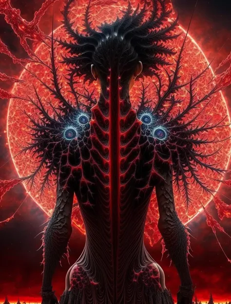 vodka_portraits, (Masterpiece, Top Quality, Best Quality, Official Art, Aesthetics :1.2), (A Girl :1.3), from behind, power pose, (Fractal Art :1.3), Light, (Hell Building), Death Light, ((red Particles):1.2), Demon, Moon, clouds, Bright Moonlight Skull, Very long hair, clothes with ridiculous Details, Whirlwinds, <lora:vodka_portraits:0.7>