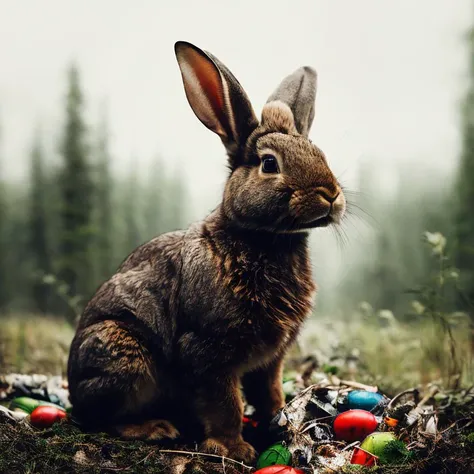 rabbit, brave, forest, 3D, trash monster, hero,realistic. vodka_portraits <lora:vodka_portraits:0.75>