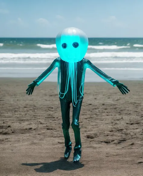 vodka_portraits, jellyfish humanoid shuffling on a beach, (fx-monsters, creature), slender, thin, gloomy, creepy, full body, highly realistic skin texture, 8k, high quality <lora:vodka_portraits:0.7>