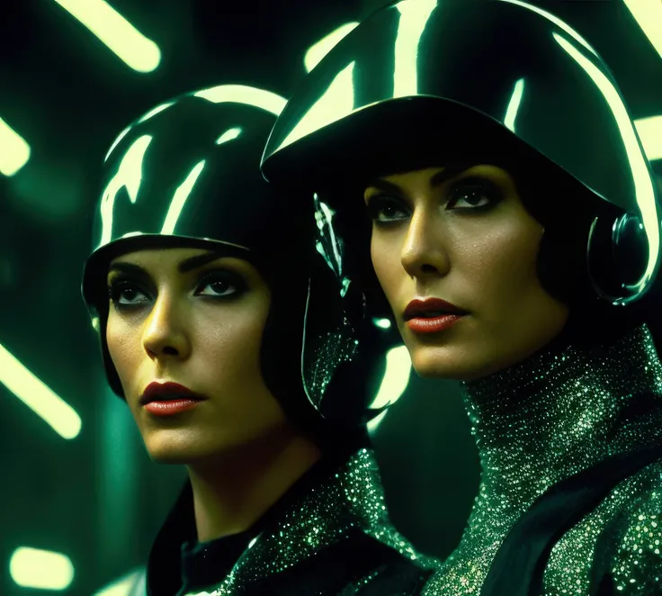 grainy,(extremely detailed:1.3),a close up editorial photo of a person wearing a chrome jet helmet,(movie still from blade runner),detailed glossy eyes,trending on pinterest,(1978 color fellini film),the jewelpunk aesthetic,from star wars (1977),elfpunk,musk ( 2 0 2 4 ),(cinematic lighting,intense volumetrics,hyperrealistic,masterpiece,8k wallpaper),color grading,god ray,kkw-ph1,