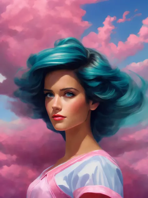 woman, solo, aqua hair, pink eyes, miner, 
([Blake Lively|Reese Witherspoon|Emma Watson]:0.85), middle shot, 
Perspective painting, [round breast]
masterpiece, professional, high quality, beautiful, amazing, art deco, DeviantArt, microskirt, long hair, 
masterpiece, highres,  4k, detailed background, rickety, (cloudy:0.8),