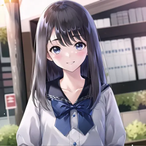 high quality, best quality, masterpiece, absurdres, kasuga shiho, uniform, 1girl, <lora:shiho-000002:0.85>, smile, blush