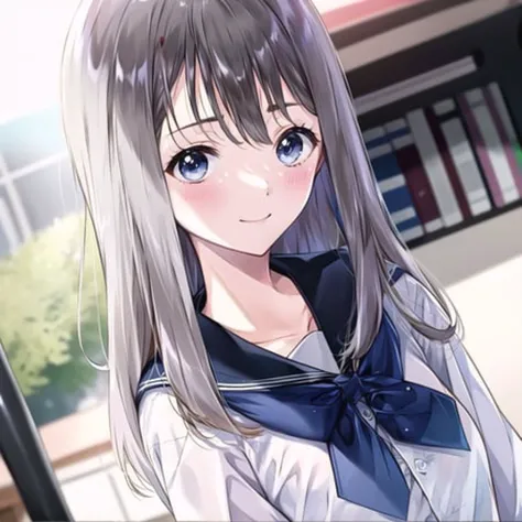 high quality, best quality, masterpiece, absurdres, kasuga shiho, uniform, 1girl,  <lora:shiho-000002:0.85>, smile, blush