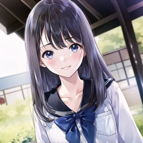 high quality, best quality, masterpiece, absurdres, kasuga shiho, uniform, 1girl,  <lora:shiho-000002:0.85>, smile, blush