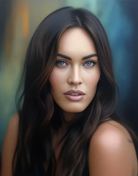 MeganFox, (art by Lawrence Alma-Tadema:0.7) , portrait, Irresistible,close up of a Talented lanky Puerto Rican Female, Sitting, at Midday, Realistic, 800mm lens, Cold Colors, cosmic energy, <lora:MeganFoxSDXL:1>