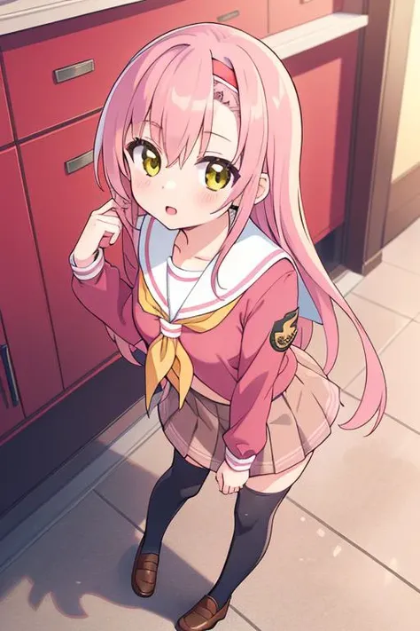ultra detail,best quality,masterpiece, 1girl, <lora:katsura_hinagiku:0.7>katsura hinagiku,long hair,hairband,pink school uniform,serafuku,sailor collar,,neckerchief,,thighhighs,black thighhighs,loafers,brown footwear,spats under the skirt