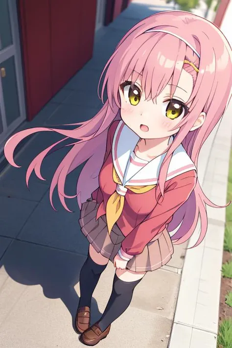 ultra detail,best quality,masterpiece, 1girl, <lora:katsura_hinagiku:0.7>katsura hinagiku,long hair,hairband,pink school uniform,serafuku,sailor collar,,neckerchief,,thighhighs,black thighhighs,loafers,brown footwear