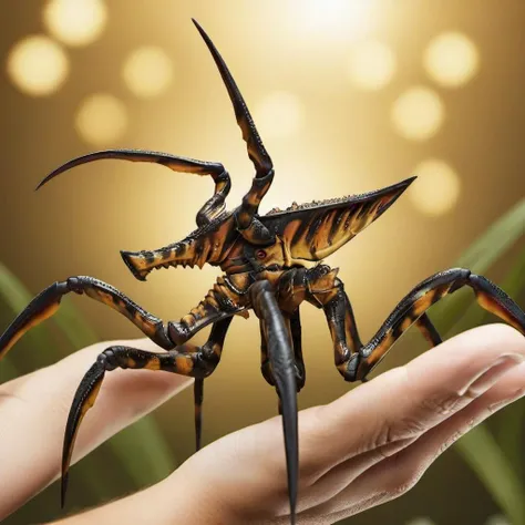 a small bug on a man handpalm, features intricate detail, detailed eyes, highly detailed, photography, ultra sharp, film, bokeh, professional, 4k <lora:Starshiptrooper1024-000477:0.8>