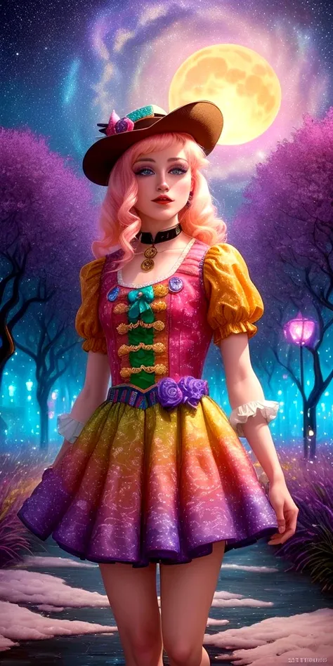 🌙🌈🎩 "Moonlit Menagerie" by Satori Canton🧸
hyperdetail everything,
Art in the style of Tom of Finland🕺 and Alex Grey🔮 and Alex Raymond🎨,
Fashion design by Alexander McQueen👠
A flamboyant drag queen named Lulu LaRue,
Landscape inspiration from Thomas Cole🌲,
Special style touch of Vincent van Gogh🖌,
📸 perfect composition, cinematic lighting, centered, luminism, color splash, black lines, depth of field, extreme camera angle. 📸
A surreal scene, hidden teddy bear by Steiff🧸,
Strutting down a city street made of swirling stars and twirling trees, with a fierce determination and a flirtatious smirk,
Sky awash in rainbow hues of the setting sun,
Creating an atmosphere of audaciousness and empowerment,
Combining the lines of comic art with the swirls of impressionism,
by Satori Canton🧸, hidden teddy bear.