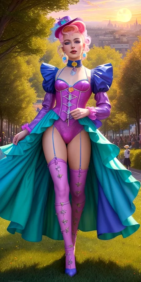 🌙🌈🎩 "Moonlit Menagerie" by Satori Canton🧸
hyperdetail everything,
Art in the style of Tom of Finland🕺 and Alex Grey🔮 and Alex Raymond🎨,
Fashion design by Alexander McQueen👠
A flamboyant drag queen named Lulu LaRue,
Landscape inspiration from Thomas Cole🌲,
Special style touch of Vincent van Gogh🖌,
📸 perfect composition, cinematic lighting, centered, luminism, color splash, black lines, depth of field, extreme camera angle. 📸
A surreal scene, hidden teddy bear by Steiff🧸,
Strutting down a city street made of swirling stars and twirling trees, with a fierce determination and a flirtatious smirk,
Sky awash in rainbow hues of the setting sun,
Creating an atmosphere of audaciousness and empowerment,
Combining the lines of comic art with the swirls of impressionism,
by Satori Canton🧸, hidden teddy bear.
