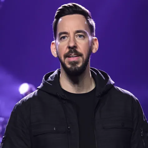 Mike Shinoda, solo, beard, looking at camera, <lora:Mike_Shinoda_from_Linkin_Park:1>, stage in the background, best quality, masterpiece, 8k, UHD, detailed face, incredible details, sharp image